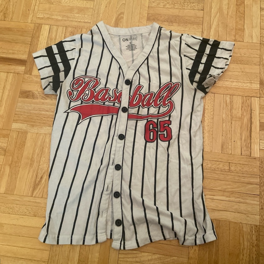 ON FIRE Baseball Striped Shirt - White and Black